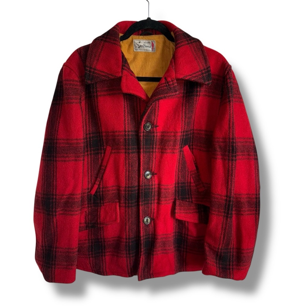 Vintage Sears Roebuck Sportswear Mackinaw Hunting Coat Buffalo Plaid Plaid Men L